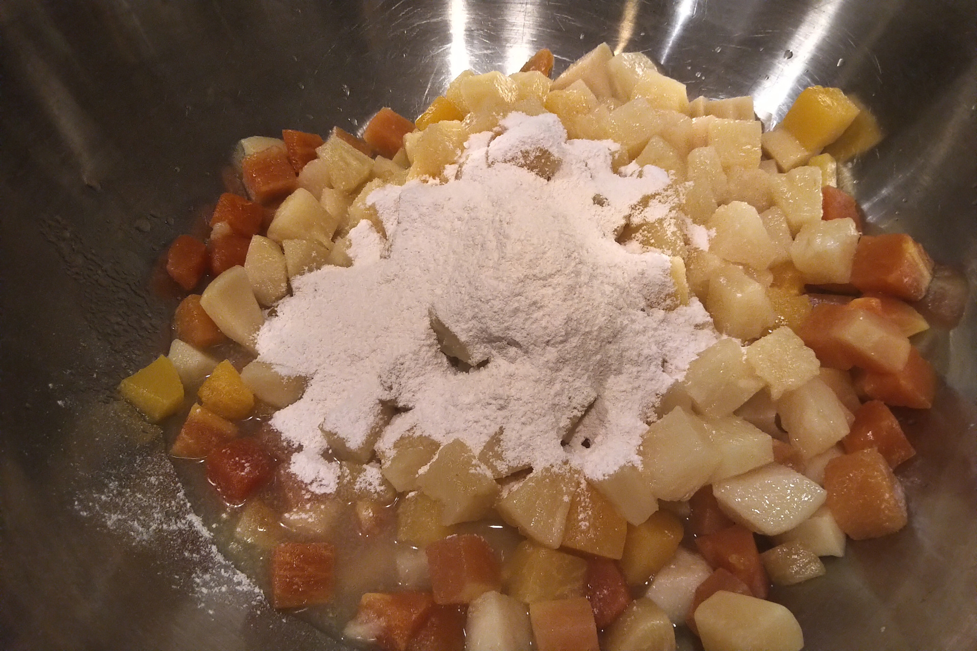 Fruit and pudding in a bowl
