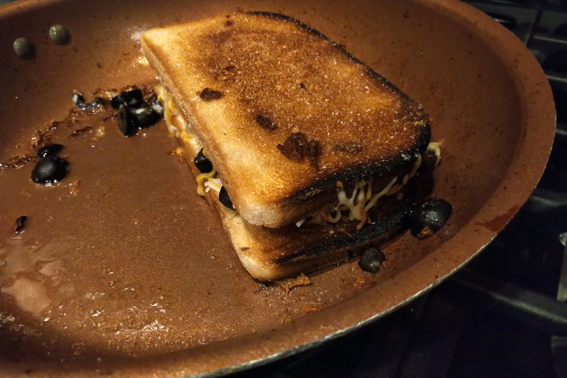 Grilled cheese sandwich in a pan